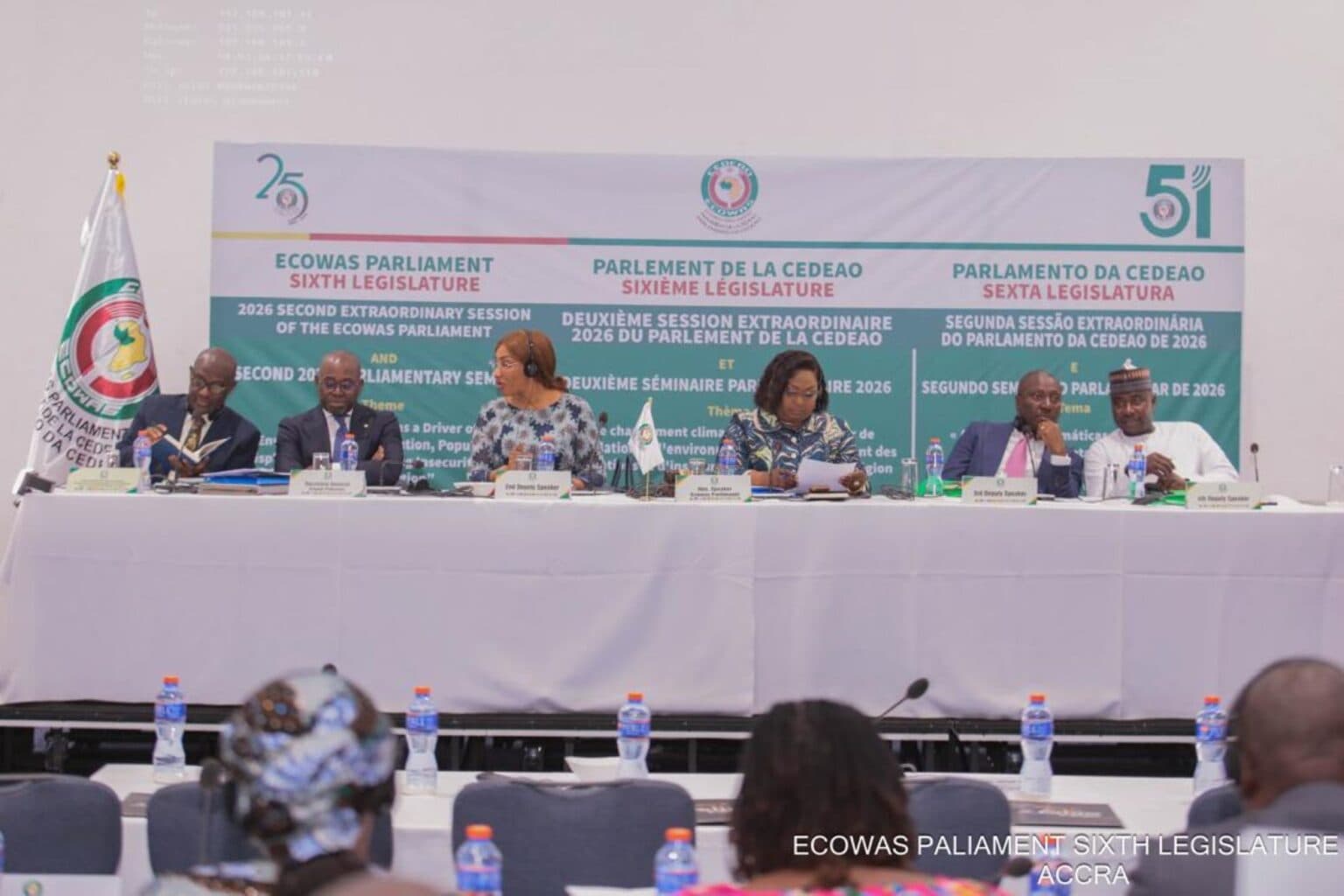 ECOWAS Parliament officials seated on a panel during a session in Accra