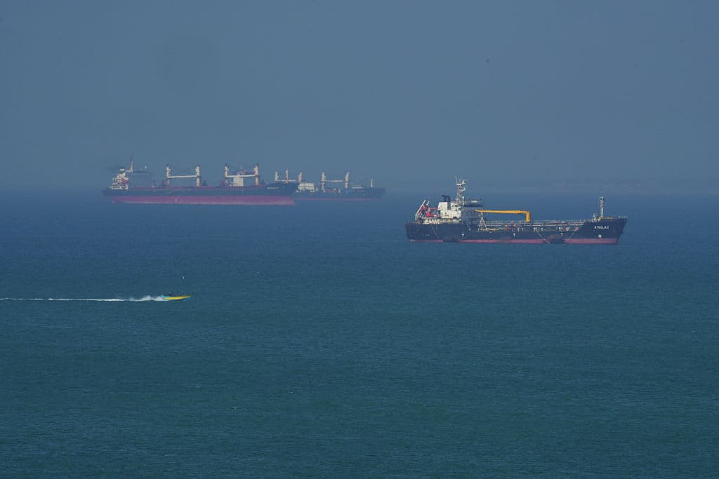An oil tanker navigating the Strait of Hormuz near Qeshm Island, Iran
